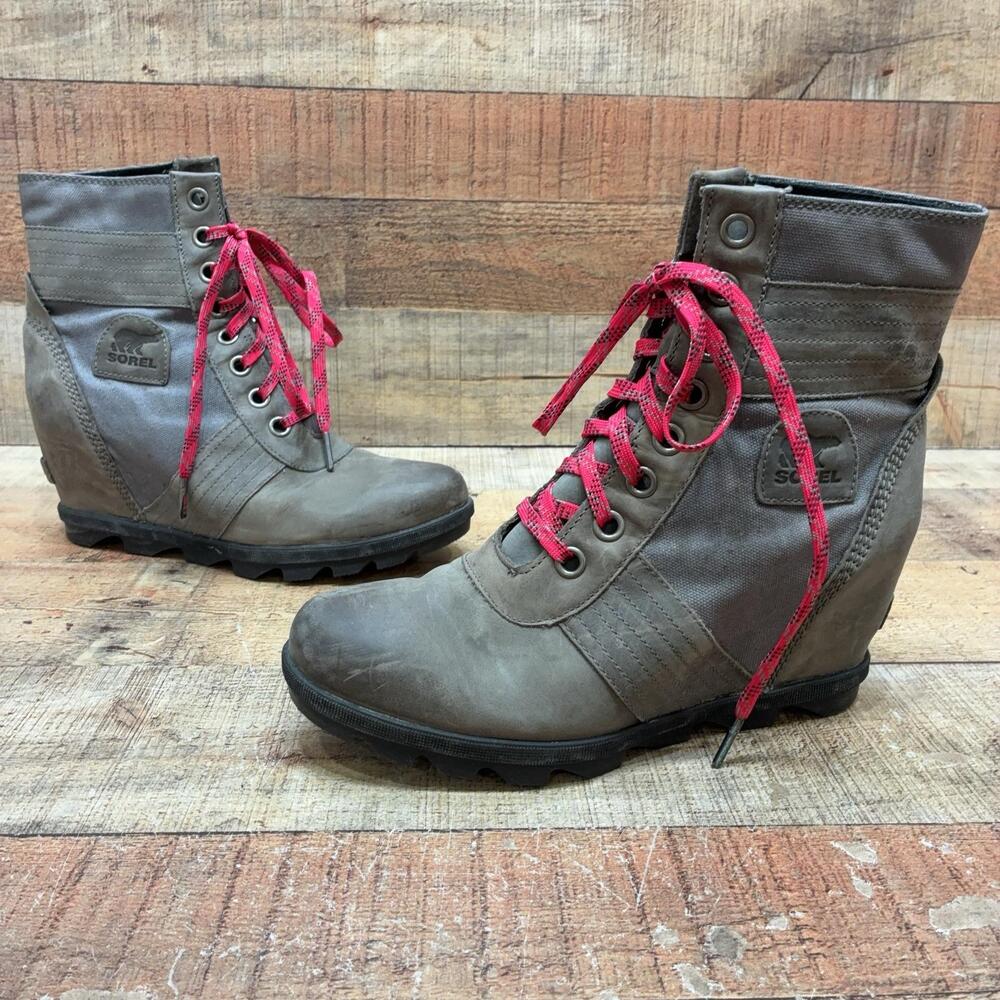 Sorel Boots Womens Size 10.5 41.5 Gray Wedge Ankle Combat Lace Up NL3046-052